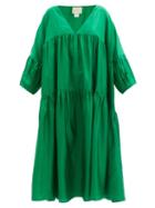 Anaak - Airi Pintucked Silk-habotai Dress - Womens - Mid Green