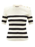 Matchesfashion.com Balmain - Breton Stripe Short-sleeve Cotton-blend Sweater - Womens - Black White