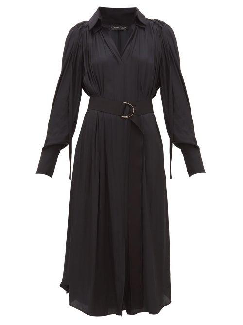 Matchesfashion.com Carl Kapp - Pheasant Ruched Shoulder Satin Faille Midi Dress - Womens - Navy