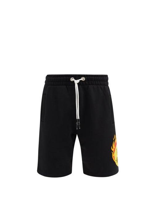 Matchesfashion.com Palm Angels - Burning Head-print Cotton-jersey Shorts - Mens - Black
