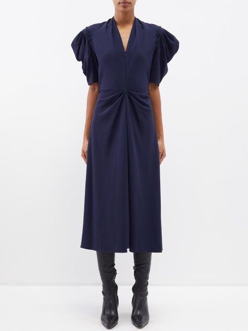 Proenza Schouler - Zip-front Gathered Crepe Midi Dress - Womens - Navy