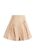 Matchesfashion.com Zimmermann - Painted Heart Lace Up Striped Linen Shorts - Womens - Pink Multi
