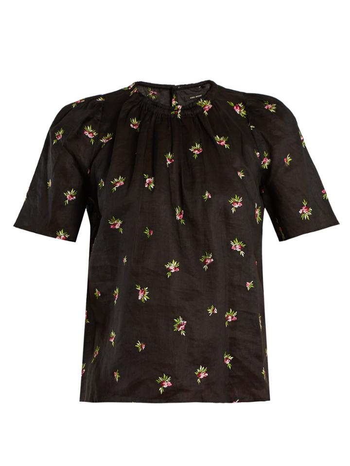 Isabel Marant Uaraza Floral-embroidered Voile Top