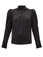 Matchesfashion.com Frame - Lace Trimmed Silk Satin Blouse - Womens - Black