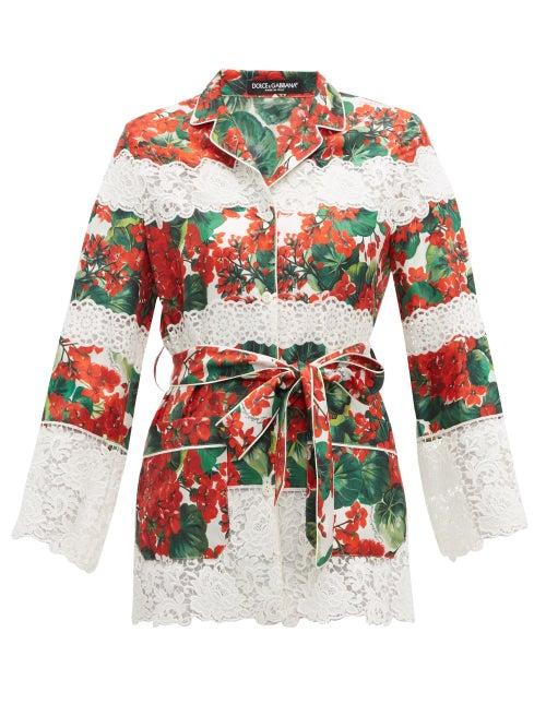 Matchesfashion.com Dolce & Gabbana - Geranium Print Cotton Blend Pyjama Jacket - Womens - Red Multi