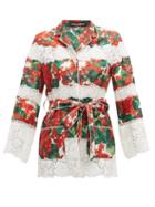 Matchesfashion.com Dolce & Gabbana - Geranium Print Cotton Blend Pyjama Jacket - Womens - Red Multi