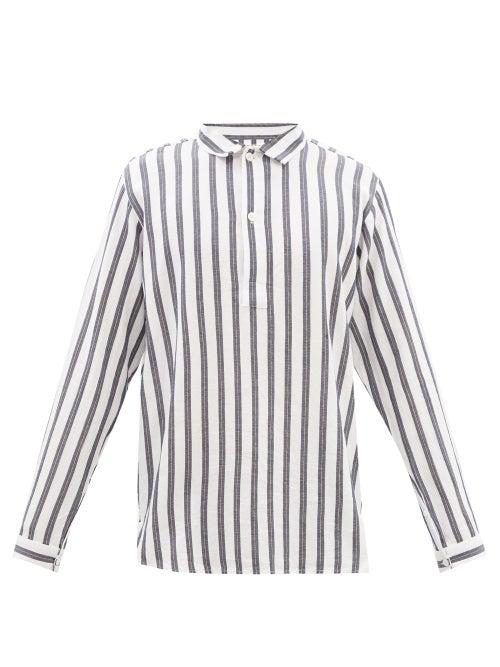 Smr Days - Ornos Lam-stripe Cotton-mariner Tunic Shirt - Mens - Blue Stripe