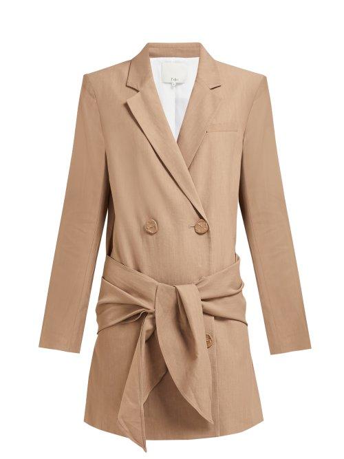 Matchesfashion.com Tibi - Long Tie Waist Double Breasted Blazer Dress - Womens - Camel