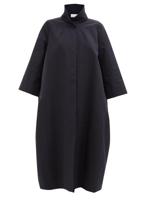 Ladies Rtw Raey - High Neck Cotton-drill Opera Coat - Womens - Dark Navy
