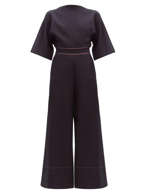 Matchesfashion.com Roksanda - Aria Bow Embellished Crepe Jumpsuit - Womens - Navy Multi
