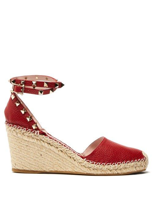 Matchesfashion.com Valentino - Rockstud Leather Espadrilles - Womens - Red