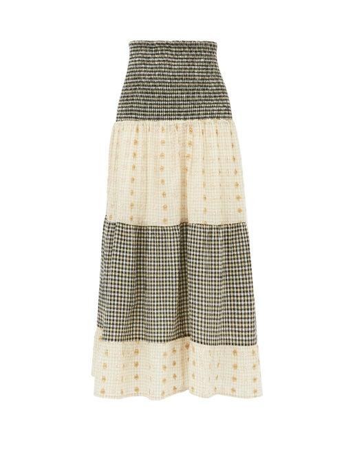 Matchesfashion.com Ace & Jig - Daphne Checked Cotton-blend Fil Coup Midi Skirt - Womens - Black White
