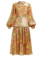 Matchesfashion.com Peter Pilotto - Abstract Print Silk Blend Lam Chiffon Midi Dress - Womens - Yellow Multi