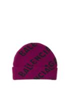 Balenciaga - Logo-jacquard Wool-blend Beanie Hat - Womens - Dark Purple