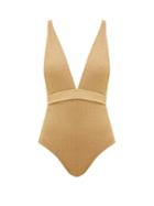 Matchesfashion.com Osree - Lumiere V-neck Metallic Swimsuit - Womens - Gold