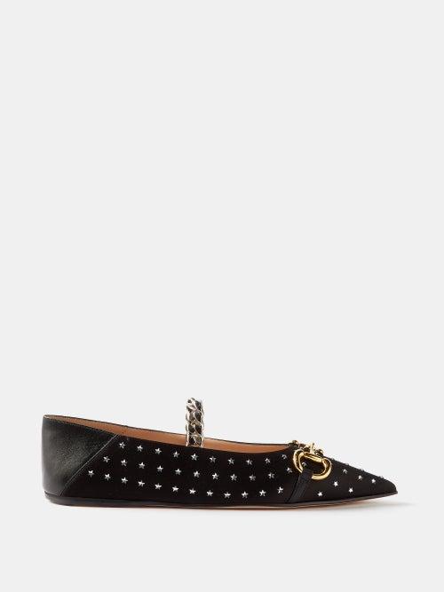 Gucci - Deva Horsebit Crystal-star Satin Ballet Flats - Womens - Black