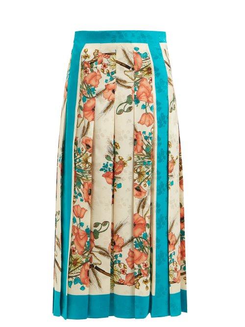 Matchesfashion.com Gucci - Poppy Print Floral Jacquard Silk Skirt - Womens - Pink Multi