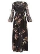 Giambattista Valli - Lace & Floral-print Silk-georgette Dress - Womens - Black