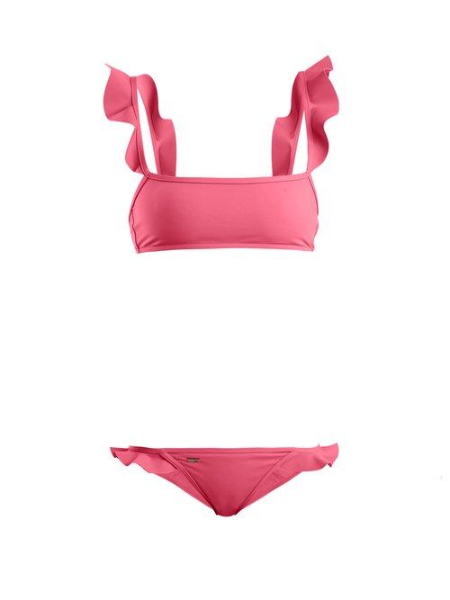 Matchesfashion.com Fendi - Ruffled Bonded Bikini Set - Womens - Pink