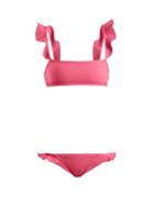 Matchesfashion.com Fendi - Ruffled Bonded Bikini Set - Womens - Pink