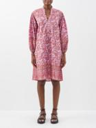 Boteh - Kiki Nazar Block-printed Cotton Dress - Womens - Pink Print