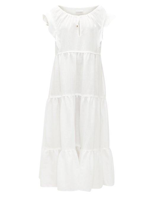 Matchesfashion.com Ephemera - Drawstring-neck Tiered Linen Maxi Dress - Womens - Ivory