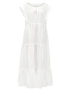 Matchesfashion.com Ephemera - Drawstring-neck Tiered Linen Maxi Dress - Womens - Ivory