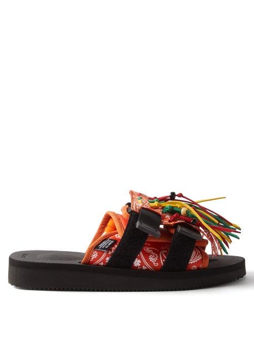 Alanui - X Suicoke Fringed Canvas-strap Slides - Womens - Orange Multi