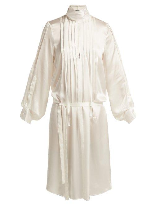 Matchesfashion.com Ann Demeulemeester - High Neck Pleated Front Silk Dress - Womens - Ivory