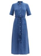 Matchesfashion.com Belize - Lisa Belted Linen Shirt Dress - Womens - Blue