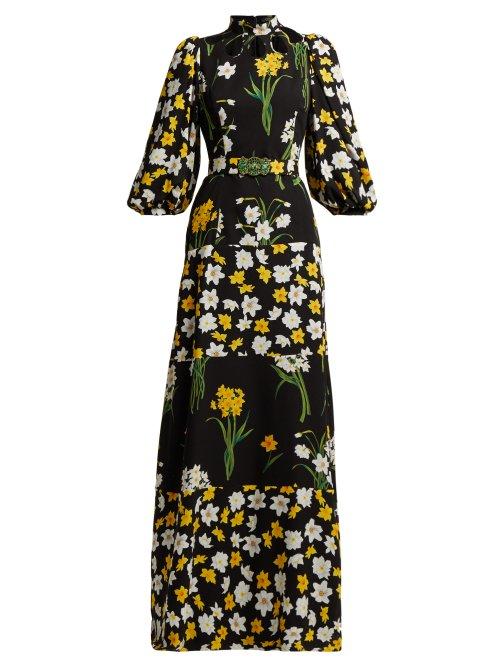 Matchesfashion.com Andrew Gn - Daffodil Print Silk Gown - Womens - Black