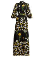 Matchesfashion.com Andrew Gn - Daffodil Print Silk Gown - Womens - Black