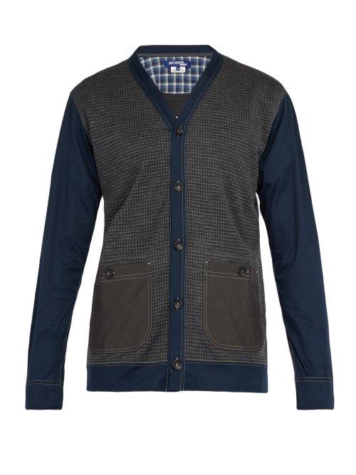 Matchesfashion.com Junya Watanabe - Houndstooth Panel Wool Blend Cardigan - Mens - Black