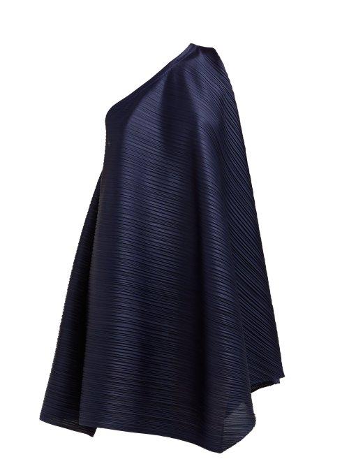 Matchesfashion.com Pleats Please Issey Miyake - One Shoulder Tech Pleated Dress - Womens - Navy