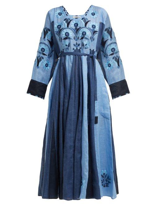 Matchesfashion.com Vita Kin - Magnolia Embroidered Linen Dress - Womens - Blue