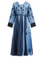 Matchesfashion.com Vita Kin - Magnolia Embroidered Linen Dress - Womens - Blue