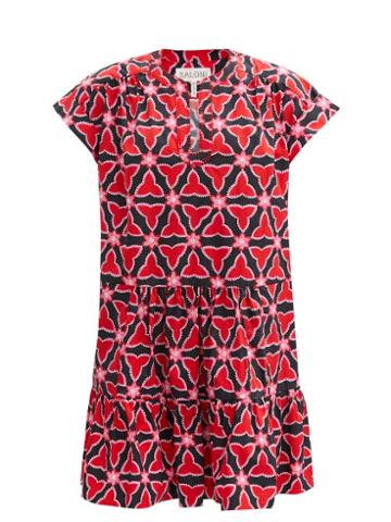 Saloni - Ashley-b Geometric-print Cotton Dress - Womens - Red