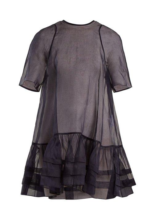 Matchesfashion.com Cecilie Bahnsen - Aylin Ruffle Trimmed Cotton Organdy Top - Womens - Navy