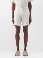 Maran - Cross-embroidered Linen-cambric Shorts - Mens - Light Green