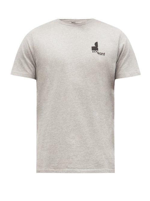 Matchesfashion.com Isabel Marant - Zafferh Logo-print Cotton-jersey T-shirt - Mens - Grey