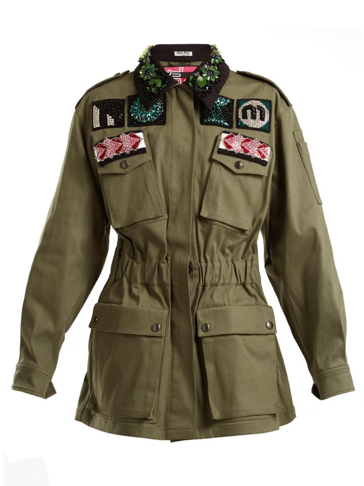 Miu Miu Bead And Crystal-embellished Cotton-blend Jacket