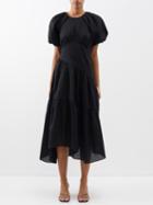Frame - Asymmetric Puff-sleeve Cotton Midi Dress - Womens - Black