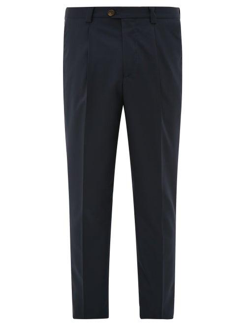 Matchesfashion.com Brunello Cucinelli - Single-pleated Wool Leisure-fit Trousers - Mens - Navy