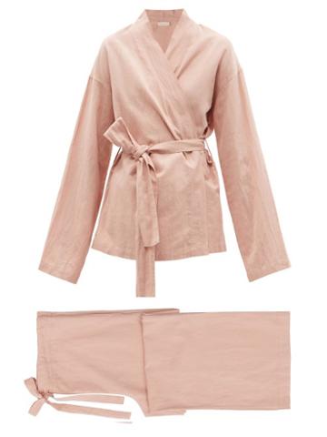 Ladies Lingerie General Sleep - Wrap Belted Organic Cotton-blend Pyjamas - Womens - Light Pink