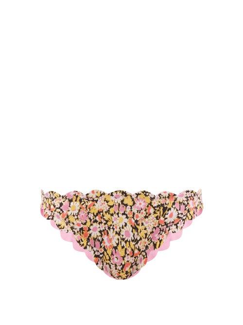 Marysia - Antibes Scalloped-edge Floral-print Bikini Briefs - Womens - Pink Floral