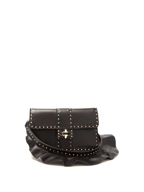 Matchesfashion.com Valentino - Rockstud Ruffle Strap Cross Body Leather Bag - Womens - Black