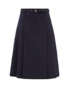 Redvalentino - Mid-rise Buckled Pleated Wool Midi Skirt - Womens - Navy
