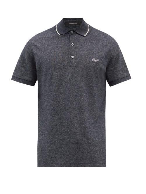 Ermenegildo Zegna - Logo-embroidered Moulin-cotton Polo Shirt - Mens - Navy