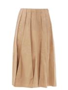 Ladies Rtw Gabriela Hearst - Dakota Pleated Leather Midi Skirt - Womens - Camel