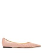 Matchesfashion.com Jimmy Choo - Love Point Toe Crocodile Effect Leather Flats - Womens - Light Pink